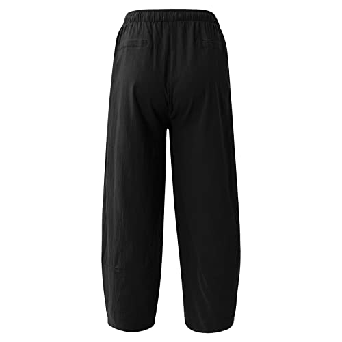 WENKOMG1 Cotton Linen Trousers for Men,Drawstring Baggy Style Yoga Pants Loose Fit Bottoms Lightweight Breathable Slacks4