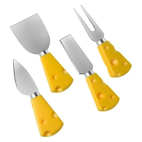YJNSFT 4-Piece Cheese Knife Set, Stainless Steel Cheese Utensils Set, Spreader Knives and Butter Knife Fork, Cheese Board Accessories, Premium Knife Gift Cover