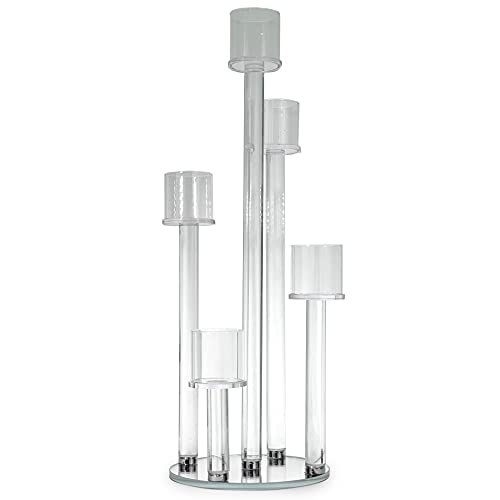 Image of Allgala 23 Inch Glass Candelabra (58CM) Tall 5-Cup Crystal Solid Glass Tube Rod Supported Votive Candelabra-HD89128 - for Wedding Bridal Formal Events