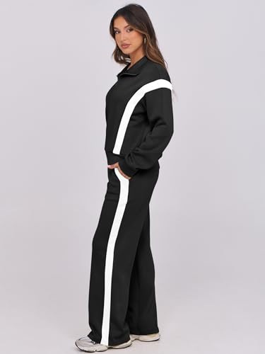 ANRABESS Lounge Sets for Women 2 Piece Outfits Sweatsuit Fall Zip Up Sweatshirts Wide Leg Pants Matching Sweat Set Tracksuit4