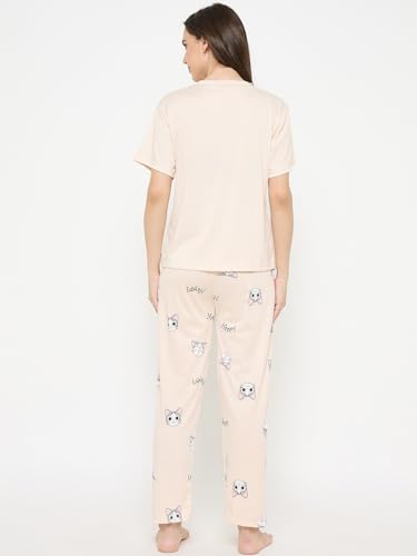 Image of CAMEY Women's Printed Pyjama Set, Short Sleeve T-Shirt and Trousers, Women Nightsuit, Loungewear Sets