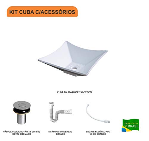 Kit Cuba L30 C/Válvula Click 1''B (2,6cm) + Sifão Pvc + Flexível, Compace, Branca