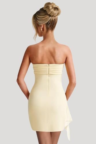 Loyeloy Short Homecoming Dresses for Teens 2025 Silk Satin Strapless Bodycon Ruffles Sheath Prom Dress with Slit2