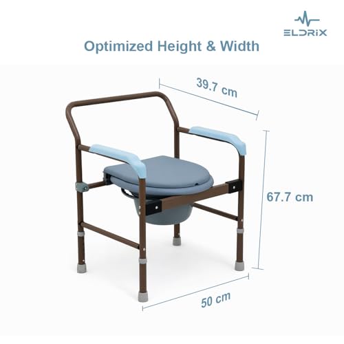 Image of Eldrix Commode Chair for Toilet Adult | Potty Chair for Adults with Foldable Seat, Height Adjustable Frame | Commode Stool (Brown)