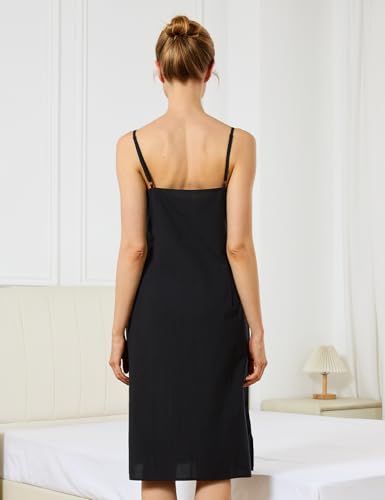 Image of Women Dress Slips for Under Dresses 100% Cotton Full Slip with Adjustable Spaghetti Strap V Neck