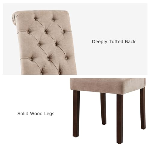 Image of Tufted Dining Chairs Set of 2, Upholstered Parsons Dining Room Chairs, Fabric Kitchen Side Chair with Wood Legs, Taupe