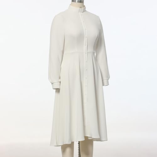 Image of FAD-4U Church Clergy Dress for Women Long Sleeve Rows Buttons A Line Dress with Tab Collar