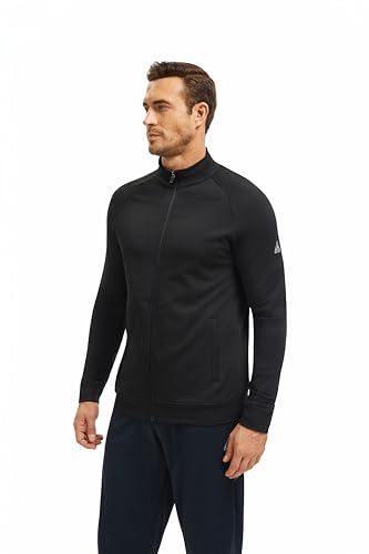 AMZSPORT Herren Sportjacke Leichtes Microfleece Laufjacke Trainingsjacke mit Reißverschluss Taschen für Outdoor,Wandern,Freizeit und Laufen,Schwarz L