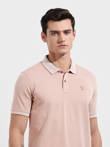 Image of The Indian Garage Co Men Regular Fit Textured Polo Neck Half Sleeves Tshirt