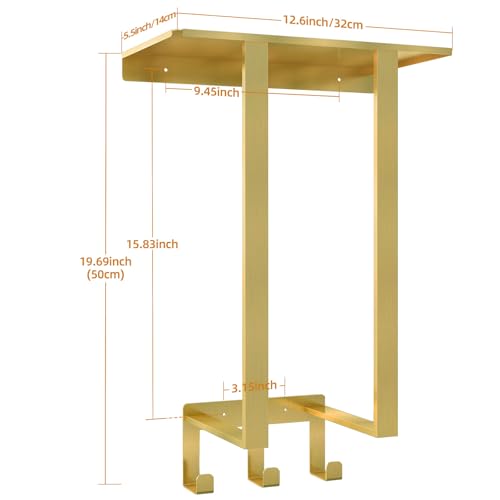 Gold Towel Racks for Bathroom, BETHOM Towel Storage Racks with Shelf Wall Mounted, Hand Towel Holder with 3 Hooks for Hand Towel