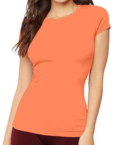 MANGDIUP Damen T-Shirt, kurzärmelig, Stretch-Baumwolle, klassisches Rundhalsausschnitt, kurzärmelig, Passform, Rosa / Orange, 3X-Groß Cover