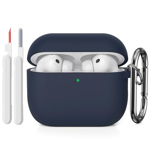 KOKOKA Custodia Case Compatibile con AirPods Pro 3 2025 con Kit di Pulizia, Cover Protettiva in Morbido Silicone per AirPods Pro 3ª Generazione con Moschettone, LED Anteriore Visibile, Midnight Blue