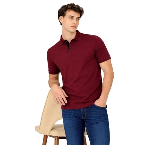 Image of Men's Cotton Polo T-Shirt | Solid Regular Fit Polo Neck T-Shirt | Half Sleeve Casual & Office Wear | Soft Breathable Summer T-Shirt for Men