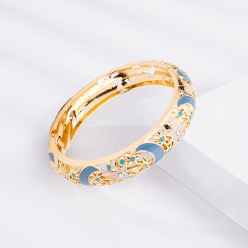 Image of UJOY Vintage Jewelry Cloisonne Handcrafted Flower Enameled Gorgeous Rhinestone Hinged Cuff Bracelet Bangles Gifts 88A10