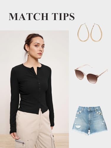 Jenbou Womens Long Sleeve Slim Fit Button Down Split Hem Tops Business Casual Cardigans Fall Going Out Trendy4