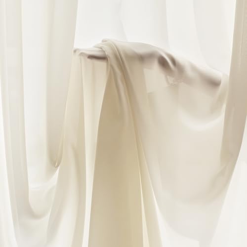 Image of FMFUNCTEX Cream Sheer Curtains, 96 Inch, Rod Pocket, 2 Panels for Bedroom