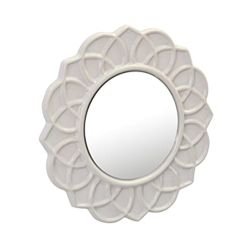 Stonebriar Decorative 9" Ivory Round Floral Ceramic Accent Wall Mirror #TOP1