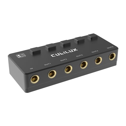 Cubilux 5-Way 6 35 mm TRS Audio Splitter mit Schaltern passiver 1/4 Zoll Verteiler Box für Gitarre Keyboard Kopfhörer Lautsprecher