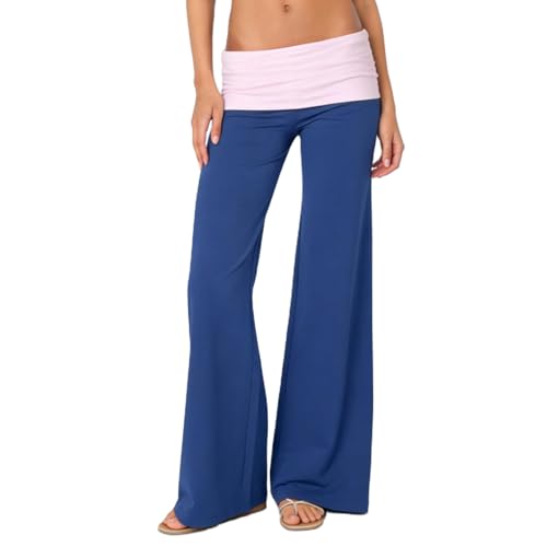 Image of Lounge Yoga Pants for Women Fold Over Low Waist Wide Leg Bell Bottoms | Y2K Foldover Pants, Flare Leggings, Low Rise Yoga Sweatpants