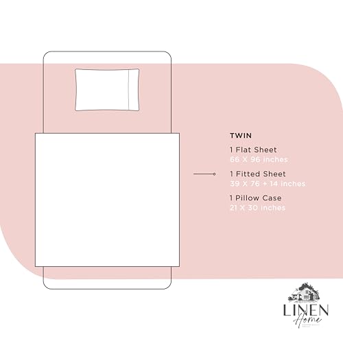 Image of Linen Home 100% Cotton Percale Sheets Twin Size, English Rose, Deep Pocket, 3 Pieces Set - 1 Flat, 1 Deep Pocket Fitted Sheet and 1 Pillowcase, Crisp Cool and Strong Bed Linen