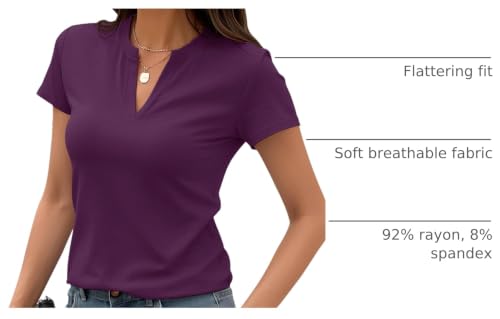 Image of Meetrendi Women's Notch V Neck T-Shirt Slim Fit Premium Cotton Blend Short Top