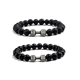 Red Yun En 2 Pcs Black Dumbbell Bracelet for Men Gym Weighted Beaded Bracelet 8mm Volcanic Lava Stone Stretch Beads Bracelet Gym Essentials Jewelry for Men (A Style)