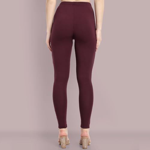 Image of ONE SKY Women Full Length Leggings | Cotton Modal Spandex Blend | High Waist Stretchable & Bio-Washed Fabric | Colour-Lock Technology | Comfortable Leggings for Women