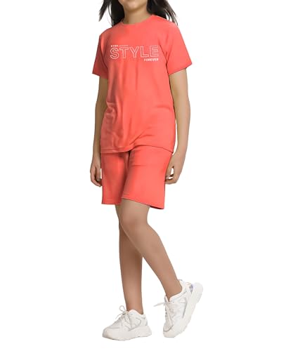 Image of KYDA KIDS Girls 100% Cotton Bio Washed Printed T-Shirt and Shorts Co-ords Clothing Set | Premium Soft & Breathable Summer Casual Comfort Outfit for Girls