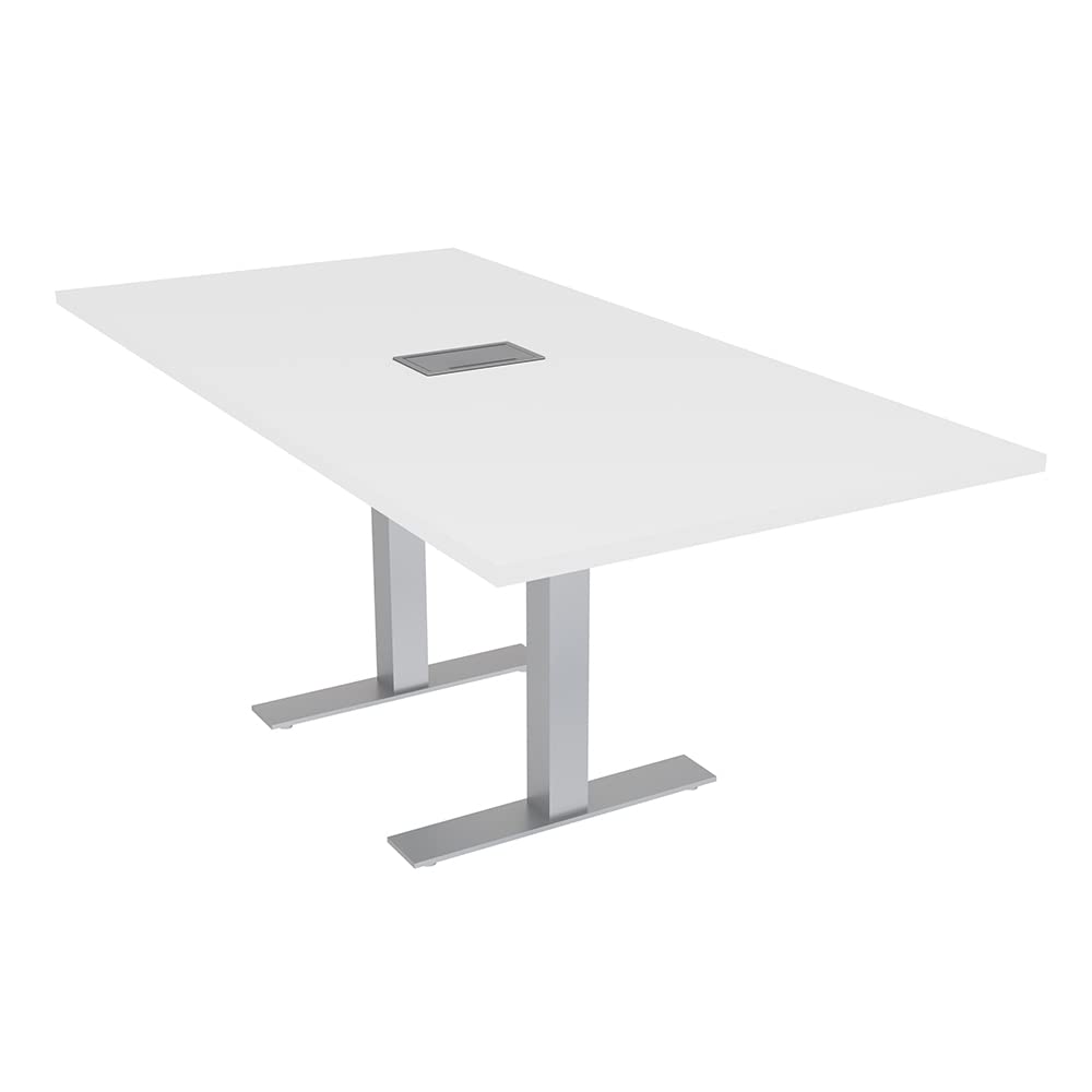 SKUTCHI DESIGNS INC. 6 Person Rectangle Conference Table with Power and Data | Brushed Silver Metal T Base | Harmony Series Meeting Tables for Offices