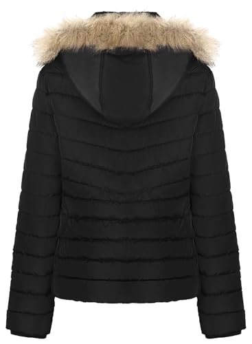 BodiLove Women's Warm Winter Quilted Puffer Short Coat High Collar Jacket with Removable Faux Fur Hood2
