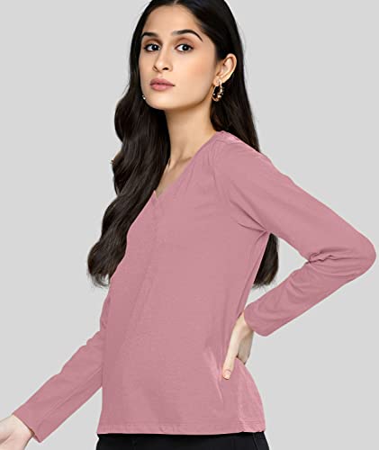 Image of Premium Plain Women V Neck Full Sleeves Cotton Tshirt. Festive,Offer,Discount,Sale,Limited Edition, Trending Tees and Tshirts.