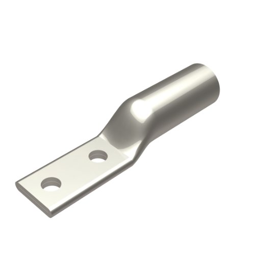 Burndy YA382N Two Hole Hylug Code Conductor Long Barrel Copper Compression Terminal, 700 kcmil Conductor, 1/2" Stud Hole Size, 1-3/4" Stud Hole Spacing, 1.84" Tongue Width, 6.77" Length, Pink