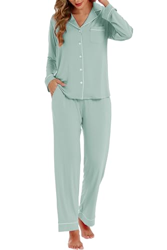 Image of LUBOT Womens Bamboo Viscose Pajamas for Women 2 Piece PJ Set Ultra Buttery Soft Cooling Button Long Sleeve Sleepwear S-XXL