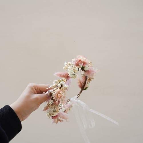 Corona de flores secas Boho para novia DXXD miniatura 6