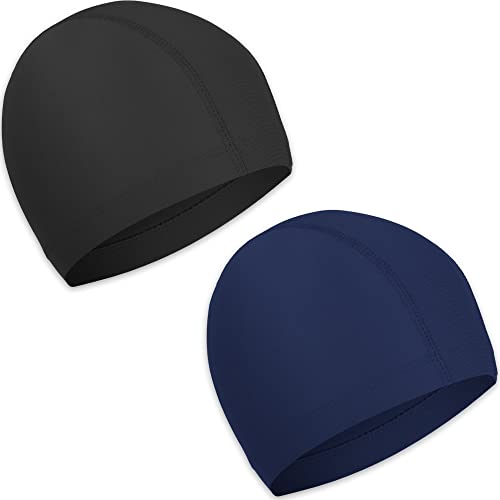 2 Pièces Bonnets de Bain Élastique, Bonnet de Natation en Tissu Polyester, Confortable Bonnet de...