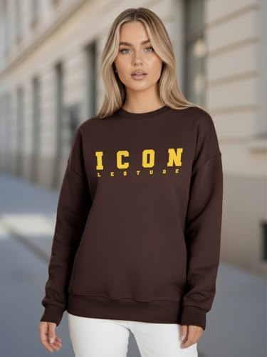 Image of LEOTUDE Women's Boyfriend /Loose Fit Full Sleeve Drop Shoulder Loopknit Round Neck Sweatshirt (Color Navy)