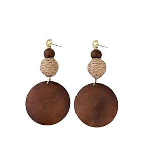 Vintage Brown Wooden Earrings For Women Retro African Bohemian Round Circle Dangle Drop Earrings Long Geometric Lightweight Jewelry