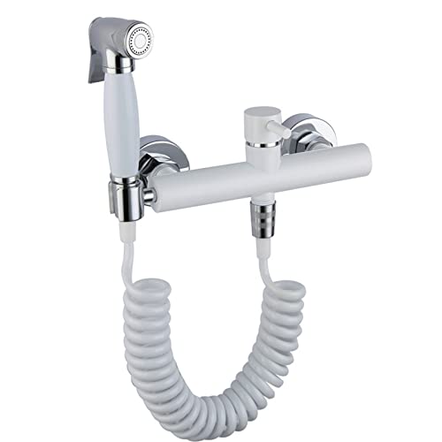 Ducha de mano para WC blanca en baños modernos con toma de latón de 15 cm