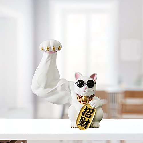 Estatua de Gato de la Suerte Blanco de Resina miniatura 2