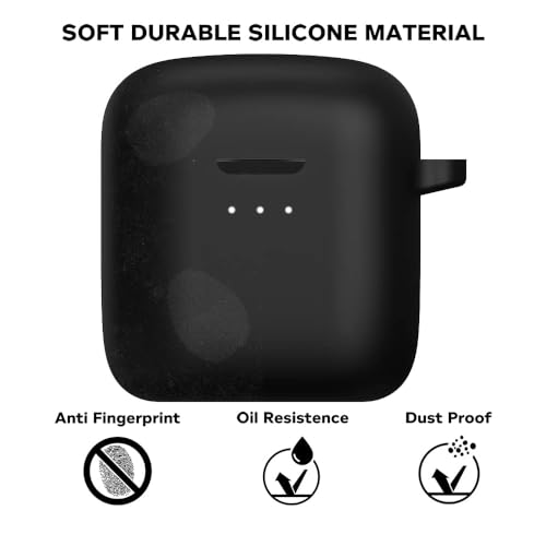 Image of Sounce Earphone Case Cover Compatible with Boat Airdopes 131, Soft Silicone Skin Case Cover Shock-Absorbing Protective Case with Keychain [Front LED Visible] - (Black)