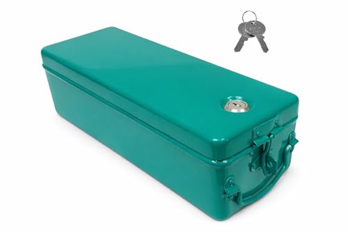 Image of Jayco Aluminium Bank Locker Box /Jewellery and Cash Storage Box with Lock - 12 inch Long (Green)