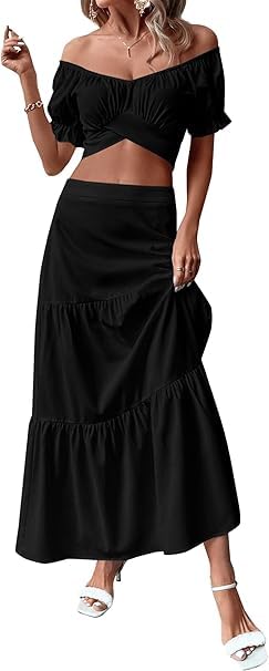 Image of Women's Summer Ruffle Hem Maxi Skirt | High Waist Long Pleated Skirt | Plain A-Line Flowy Skirt for All Occasions | Soft Cotton Blend Fabric | Elegant Boho Style