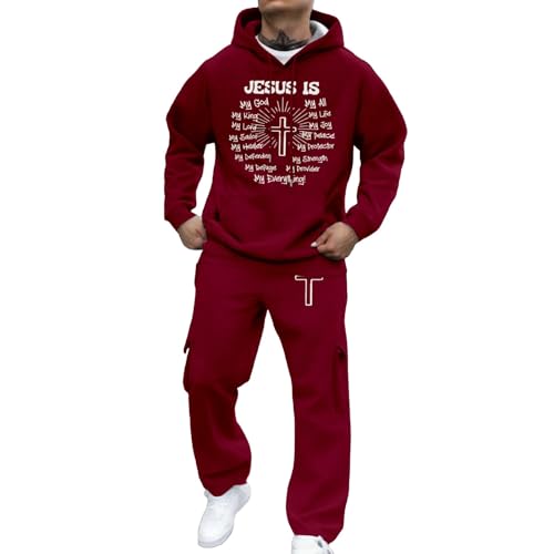 Sweat capuche imprimé homme avec pantalon de jogging rouge taille XXL confortable