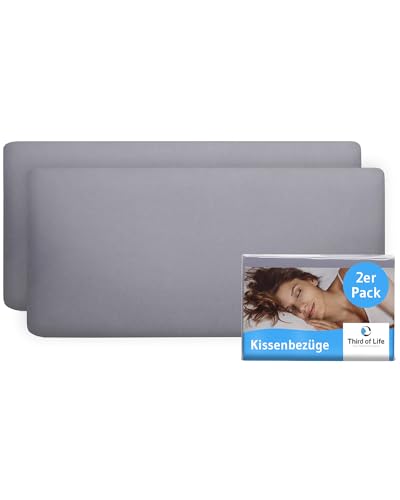 Kissenbezug 40 x 80 Grau, 2-er Set Kissenbezüge, Premium Mako-Baumwolle (Double Jersey), Kopfkissen-Bezüge für 40x80 Kissen, Pillow Cover für Seitenschläferkissen, Oeko-Tex zertifizierte Kissenhüllen