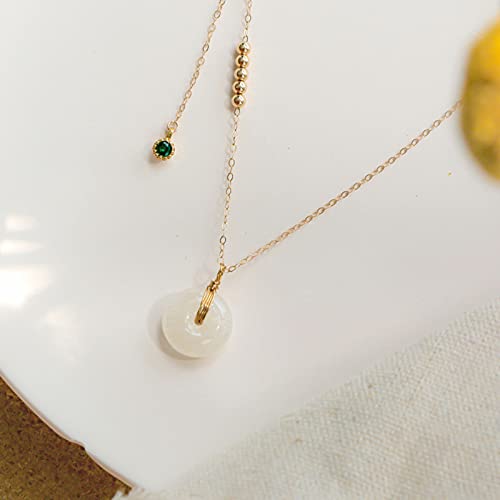 Collier en Jade véritable et pendentif perles de Hetian style Donuts - 2