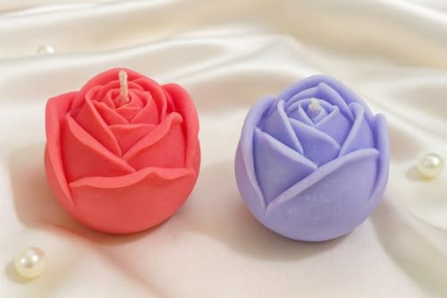 Image of Scented Rose Candle Combo Pack - 2 Rose-Shaped Candles + Hanging Car Diffuser | Decorative Aromatic Candles for Home, Car & Gifting | 4 Hour Burn | Pink & Purple
