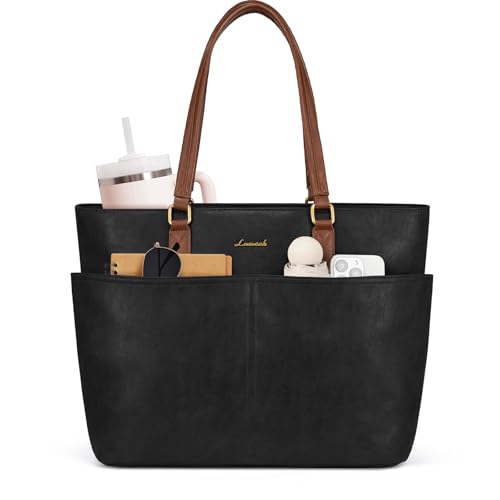 Image of LOVEVOOK Work Tote Bag for Women, Retro Leather 17.3 Inch Laptop Bag with Large Cup Holder, Computer Briefcase Handbag for Teacher, Nurse, and Medical Professionals