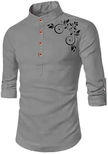 Image of DEEMOON Men's Full Sleeve Short Kurta Shirt with a Trendy Mandarin Collar Crafted from a Premium Cotton Blend for Comfort Ideal for Casual and Semi-Formal Occasions