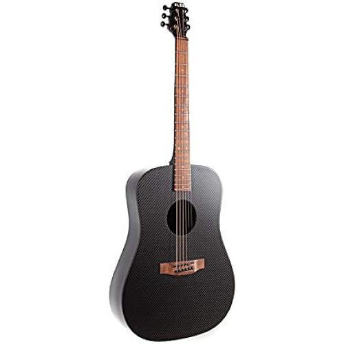 KLOS Full Size Deluxe Guitar, Durable Carbon Fiber Acoustic Electric Guitar - Black with Gig Bag, Strap, Capo, and more