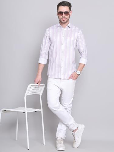 Image of Majestic Man Men Cotton Classic Slim Fit Opaque Striped Casual Shirt